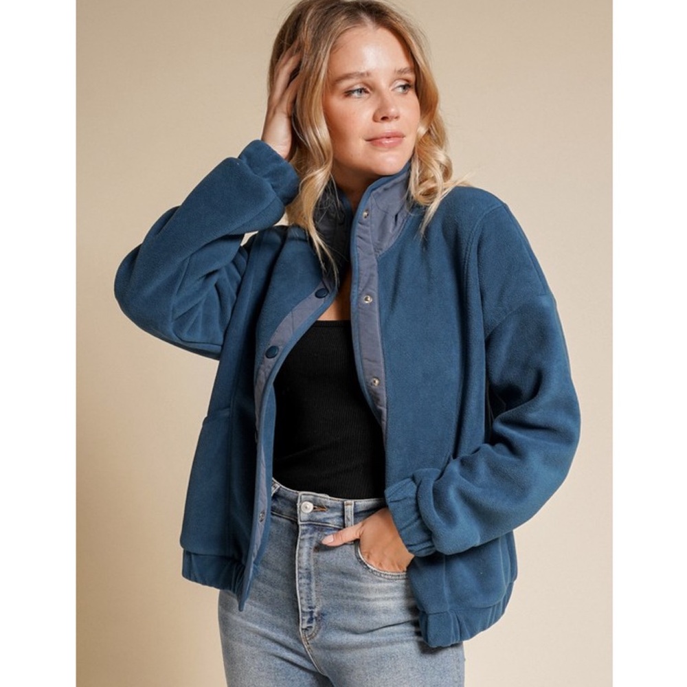 Fall Winter Soft Fleece Button Up Jacket Pockets Bomber Jacket Classy Chic